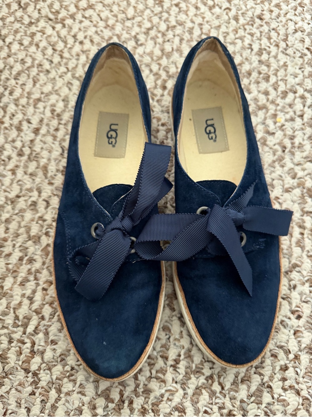 UGG Navy Suede Ribbon Lace-Up Oxfords